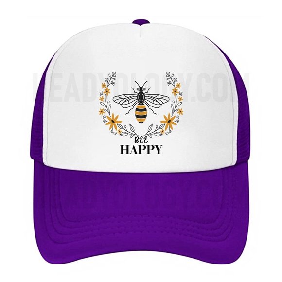 Be Happy Hats Bee Happy Baseball Hats With Bee Inside Flower Enjoying Nectar - Picture 6 of 16